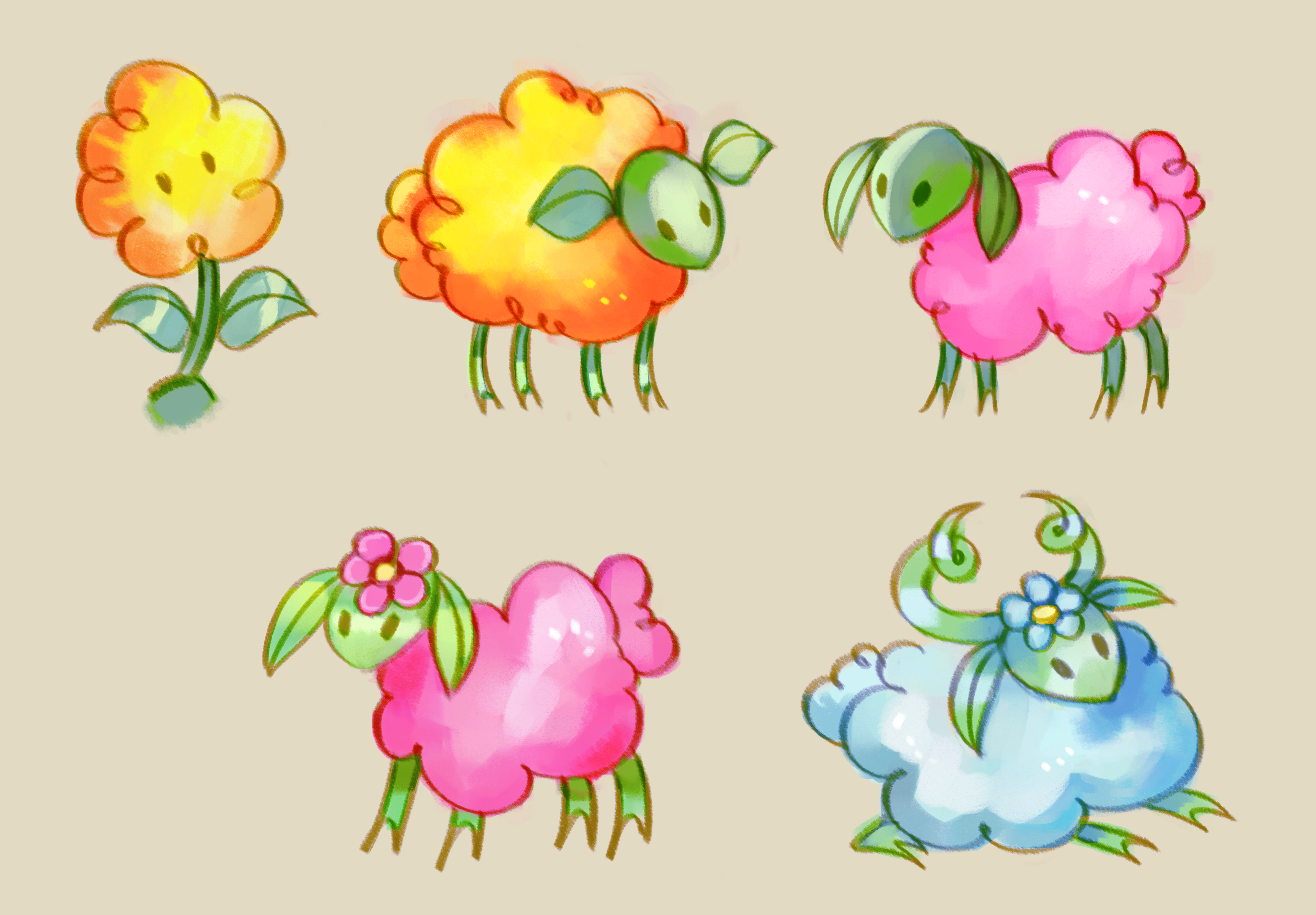 Flowersheep creature designs For a project with Denise